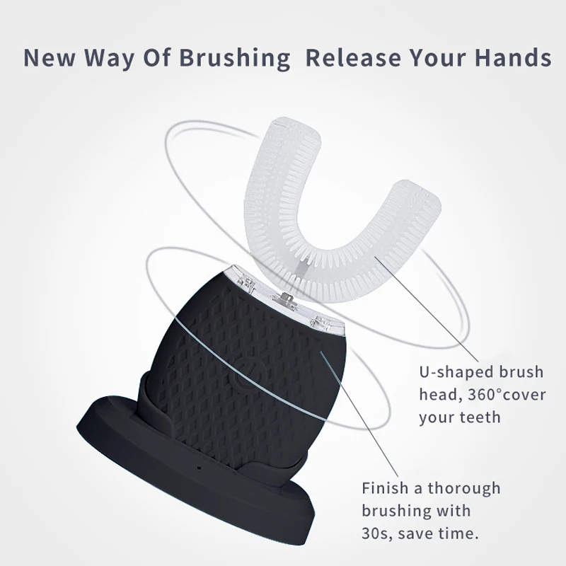 U-شكل فرشاة الأسنان الكهربائية USB قابلة للشحن 360 درجة فرشاة أسنان أوتوماتيكية الضوء الأزرق البارد تبييض الأسنان 4 طرق مقاوم للماء