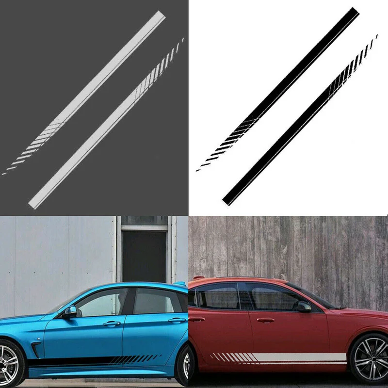 

2pcs Sport Race Car Tuning Racing Stripe Plaid Side Door Fender Skirt Stripes Decal Sticker Both Side Car Decoration Accessories