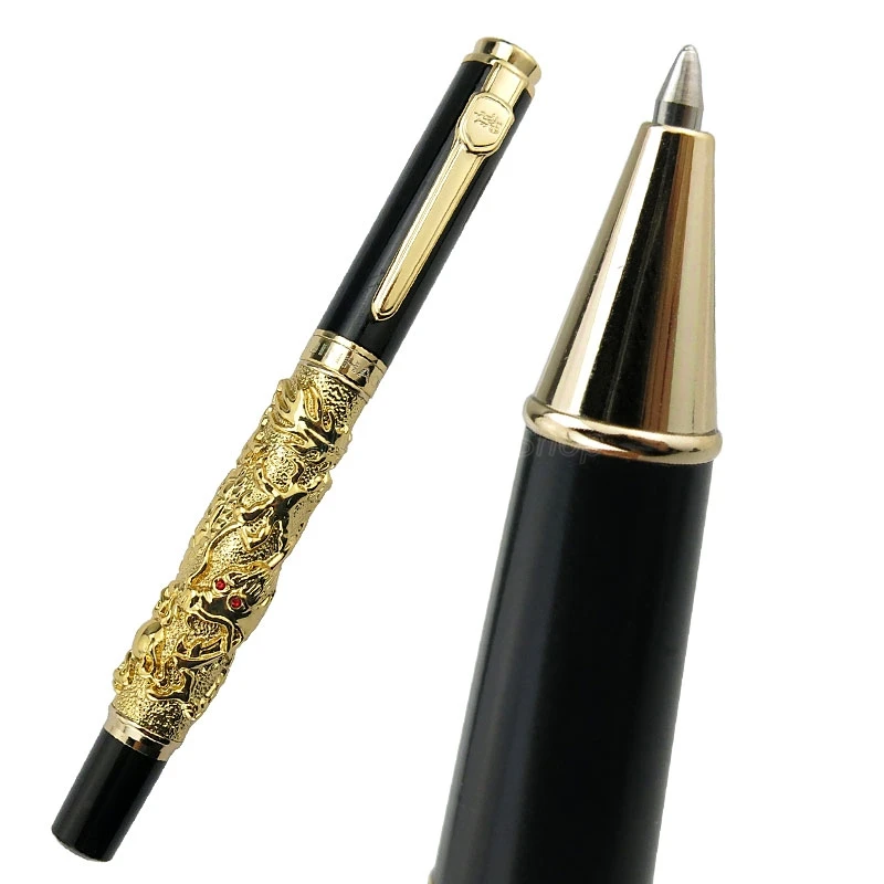 Jinhao rollerball caneta auspicioso dragão escultura caneta pesada, caneta de presente dourada para escritório, escola e casa assinatura caneta