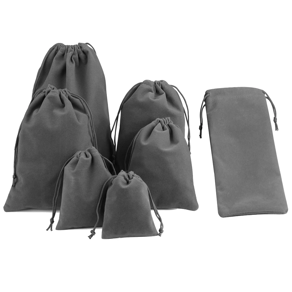 5Pcs/lot Deep Gray Velvet Bag Large Size Jewelry Packing Drawstring Pouches Gift Bags For Wedding Party Can Customized