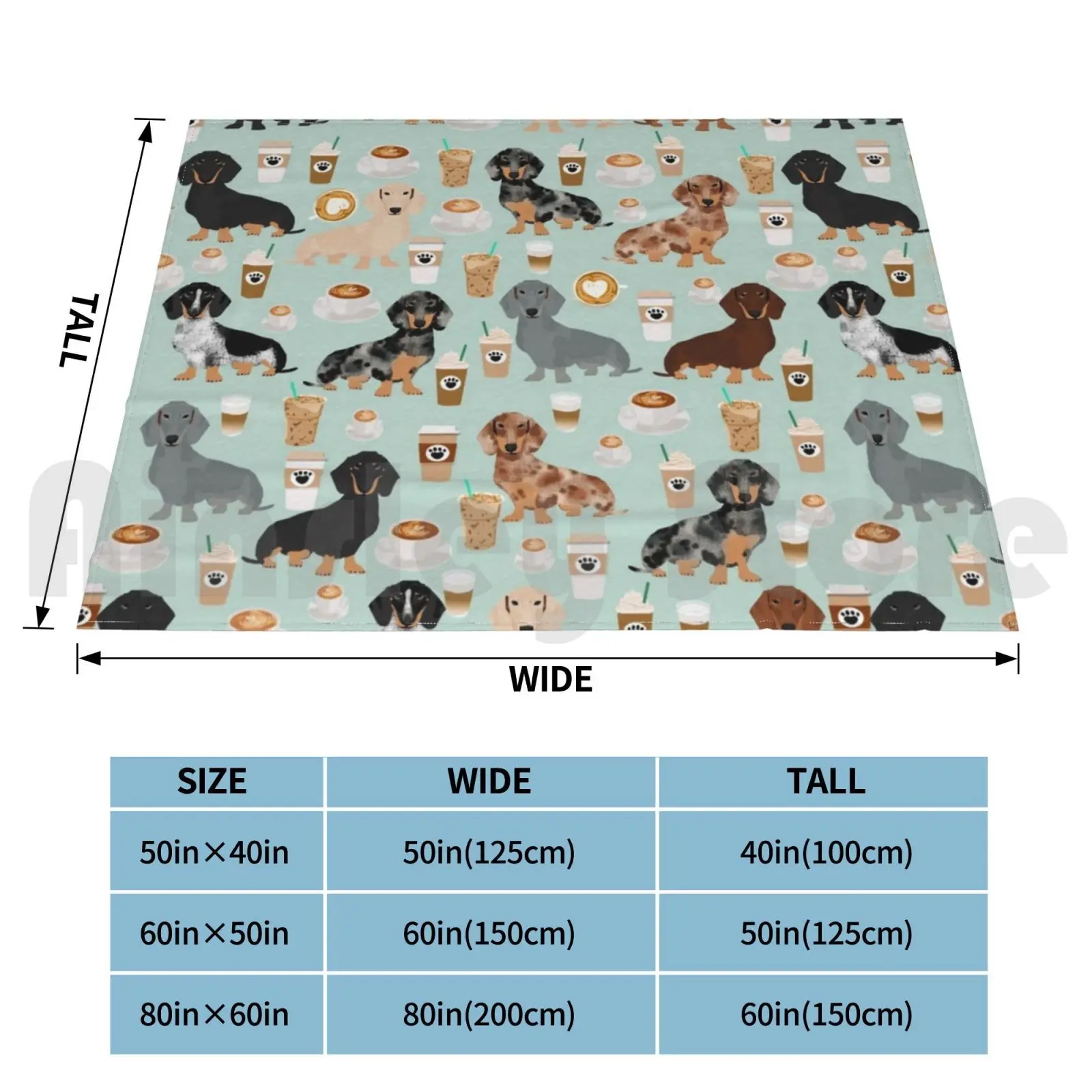 Dachshund Coffee Latte Dachsie Doxie Dog Breed Cute Pattern For Weener Dog Lover Blanket Fashion Custom