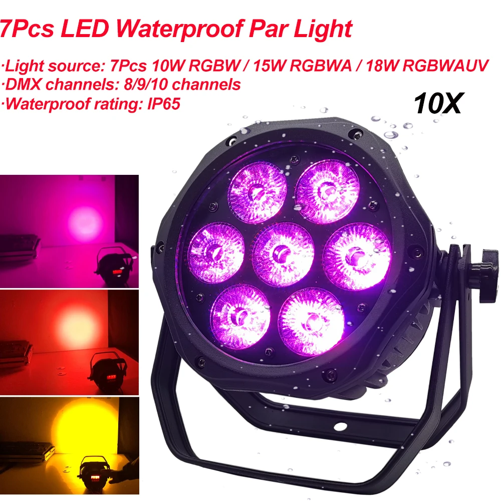 

10Pcs/Lot LED Waterproof Par Light RGBWA+UV 6IN1 7x18W Disco Wash Strobe Light Equipment DMX512 Stage DJ Party Effect Lighting