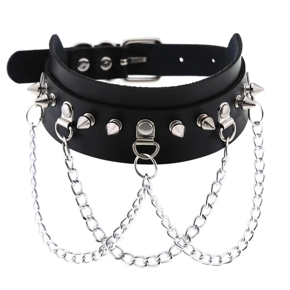 Gargantilla de cuero punk para mujer, collar de cadena de acero inoxidable gótico harajuku, Gargantilla vegana Sexy, bondage, joyería para festival, 2020