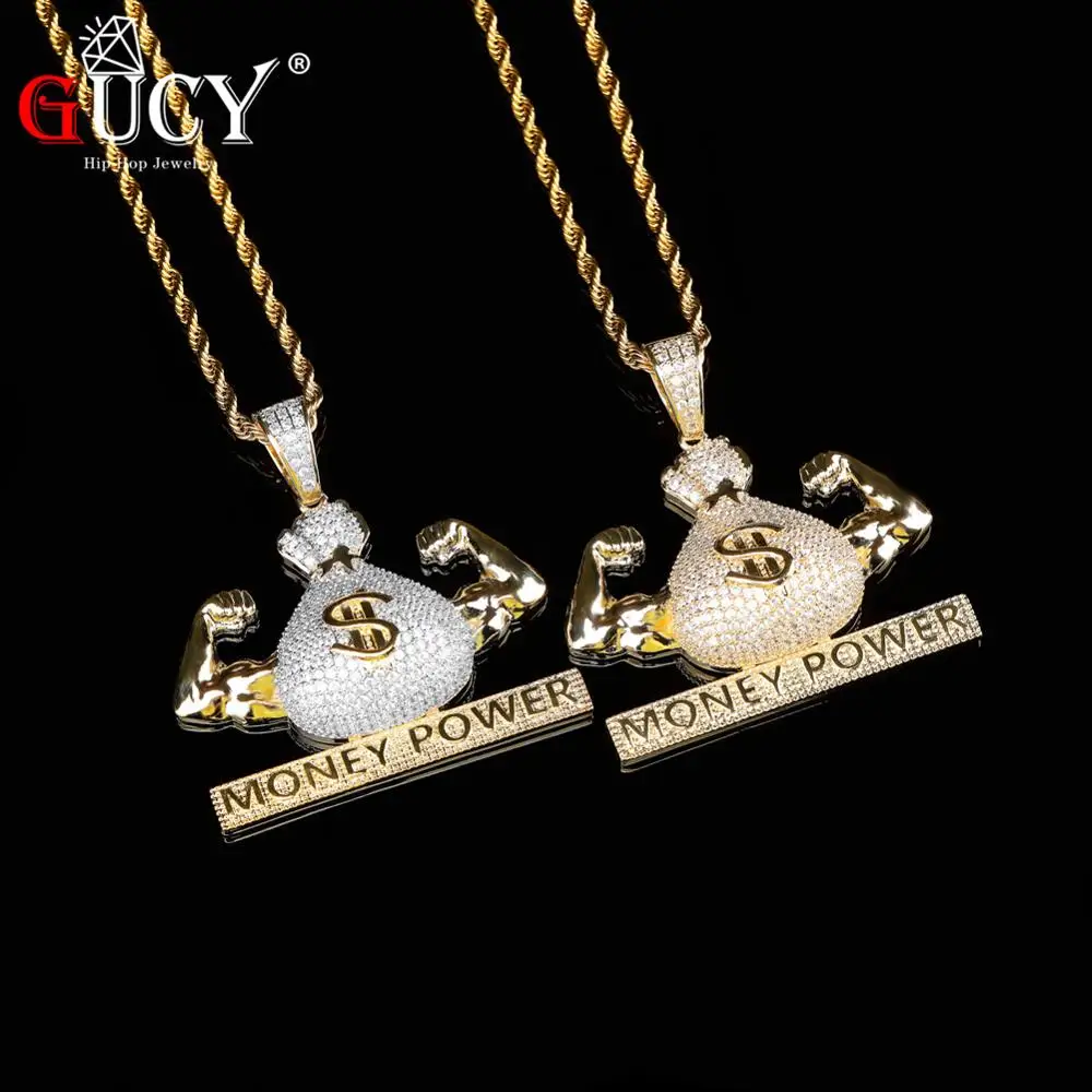 

GUCY US Dollar Money Power Pendant Necklace & Pendant Free Cuban Chain Gold Color Cubic Zircon Men's Hip Hop Jewelry For Gift