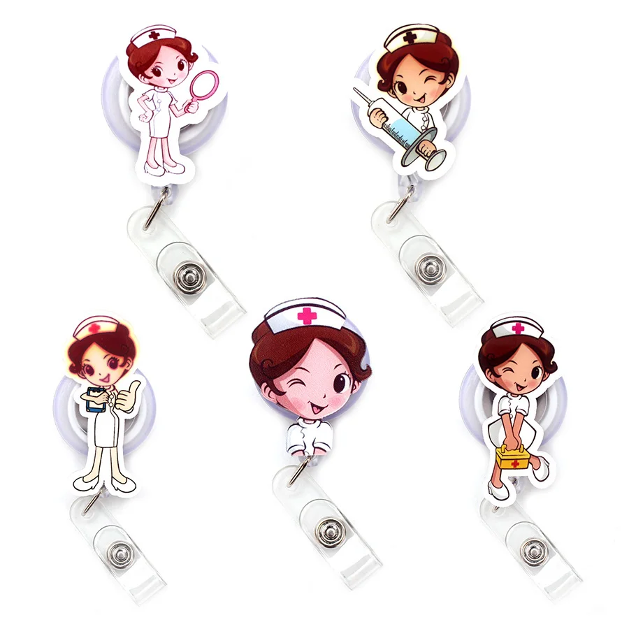 

The 2021 New Women And Men Doctor Retractable Card Holder Badge Reel Girl Nurse Exhibition Enfermera Girl Name Card Chest Boy