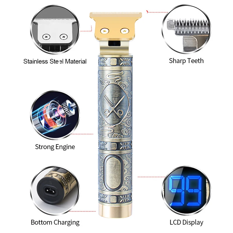 Display Professional Hair Clipper Barber Haircut Sculpture Cutter Rechargeable Razor Trimmer Adjustable Cordles Edge For Men