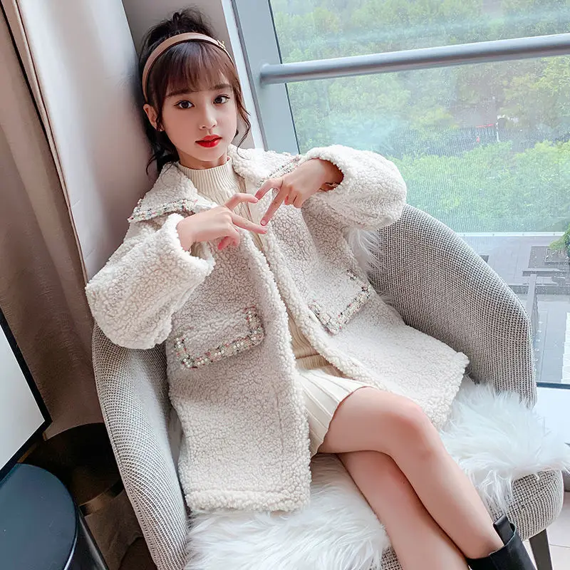 

2021 Autumn Winter Children's Faux Fur Coat Baby Teddy Bear Thicken Warm Jacket Girls Overcoat Kids Clothes Casual Outwear D145