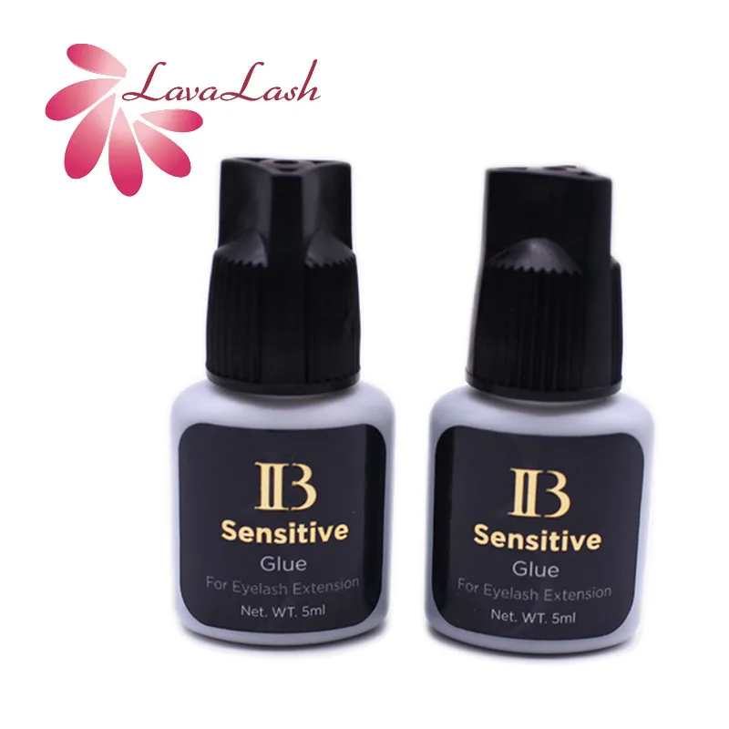 2 Bottles Korea IB Sensitive Glue 5ml Original Eyelash Extensions Glue Low Stimulation Fast Drying Time Black Lash Adhesive