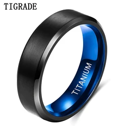 TIGRADE Pure Titanium Ring Men Women 6mm Black Matte Blue Wedding Engagement Band Brushed Unisex Couple Rings Comfort Fit