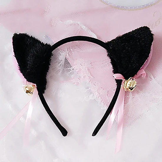 Cartoon Cats Fox Ears Headband with Bell Bow for Anime Cosplay Party Costume