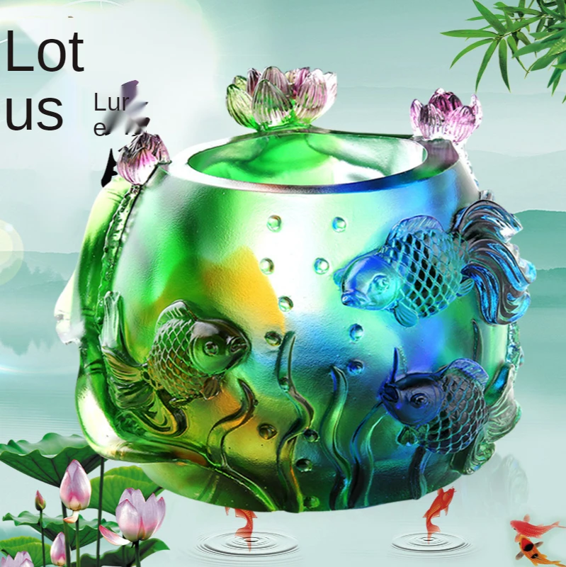 TT Glass Lotus Pen Holder Creative Office Table Decorative Fish Decoration Gift Practical High-End