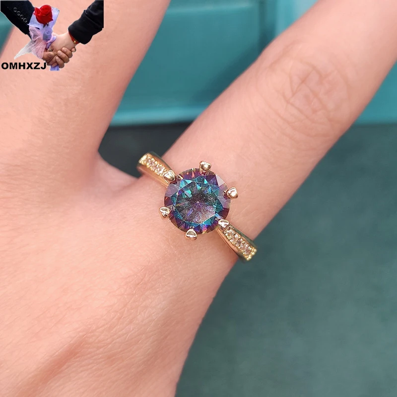 OMHXZJ Wholesale RR1890 European Fashion Fine Woman Girl Party Birthday Wedding Gift Round Laser AAA Zircon 18KT Gold Open Ring