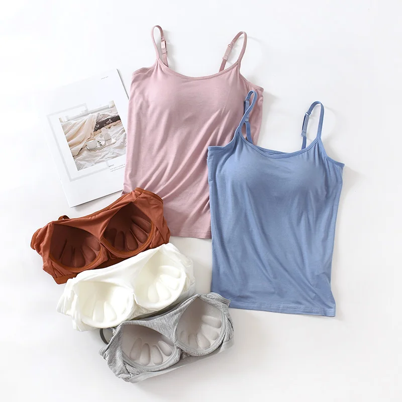 Modal Vest with Bra Outside Top Women Tank-Top Push-Up Stretchable Tops Camisoles Vest Sleeveless Sexy Casual Tank