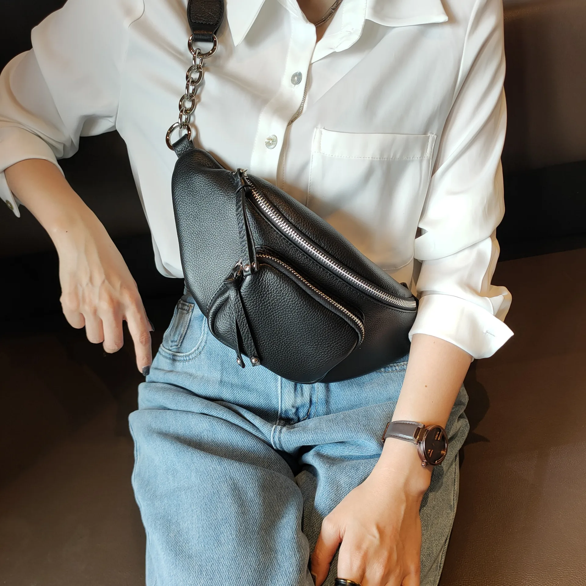 BRIGGS New 2021 Soft Genuine Leather Women Chest Bag High Quality Female Shoulder Bags Fashion Small Purse Black Blue White