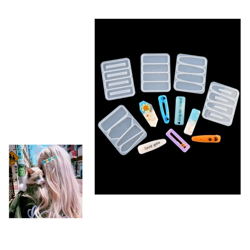 Geometric Barrette Hair Clip Silicone Mold Jewelry Epoxy Resin Acrylic DIY Hairpin Keychain Bookmark Casting Making Tool