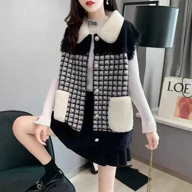 

Women Stitching Vest Jacket Sleeveless Waistcoat Cardigan Tops Outwear Casual Chaleco Mujer Autumn Winter Single-Breasted Gilet