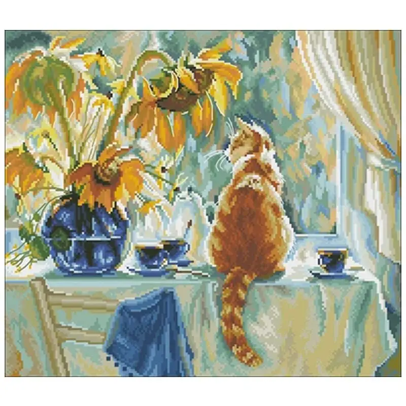 

Cat and sunflower patterns Counted Cross Stitch 11CT 14CT 18CT DIY Chinese Cross Stitch Kits Embroidery Needlework Set