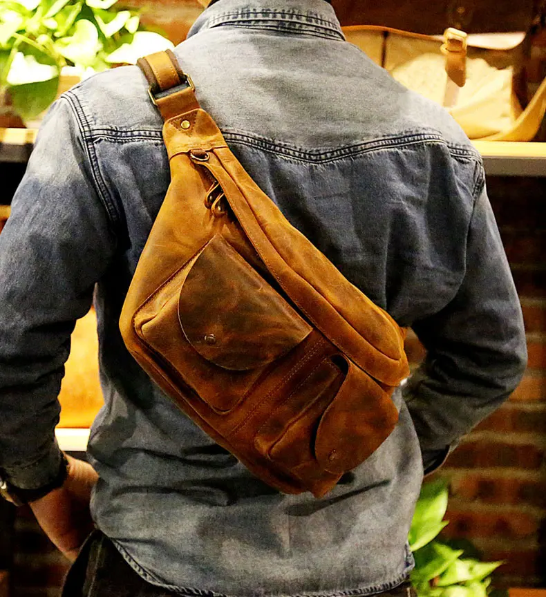 MAHEU duża torba na klatkę piersiowa skórzana męska torba na klatkę piersiową torba ze sznurkiem torby crossbody torba na rower jazda na zewnątrz torba na rower vintage fashion