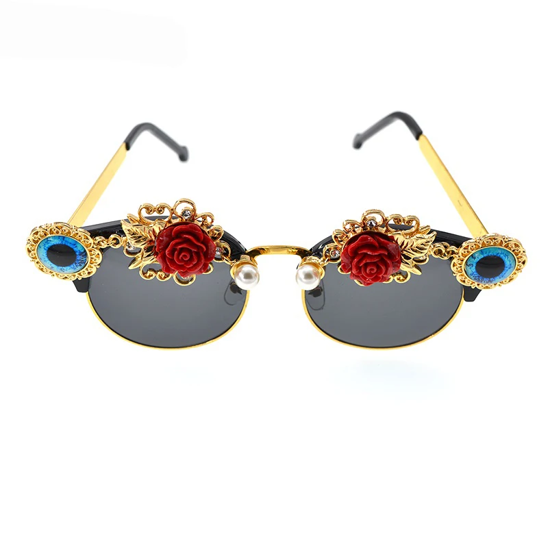 Charm Cat Eye Baroque vintage Brand designer rose flowers Sunglasses For Fashion Women Sun Glasses Female oculos