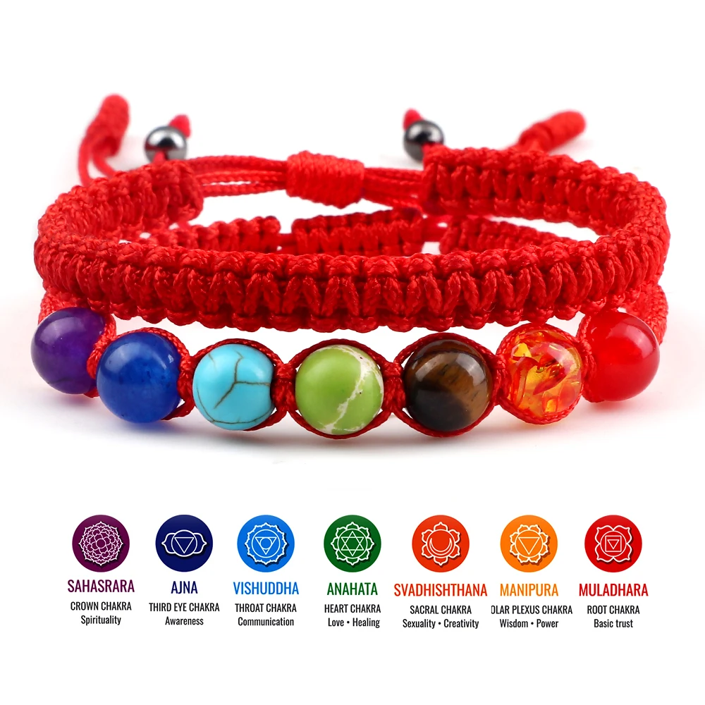 2 pz/set coppie braccialetto intrecciato fortunato 7 Chakra pietra naturale braccialetto gioielli donna uomo regolabile Pulsera regalo fatto a mano nuovo