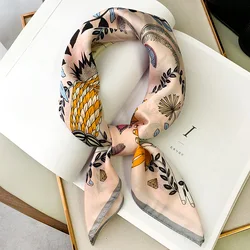 Women Silk Scarf 2020 New Square Foulard Lady's Neck Hair  Design Cartoon Hands Printed Head Kerchief Fashion Girl Hair Scarfs