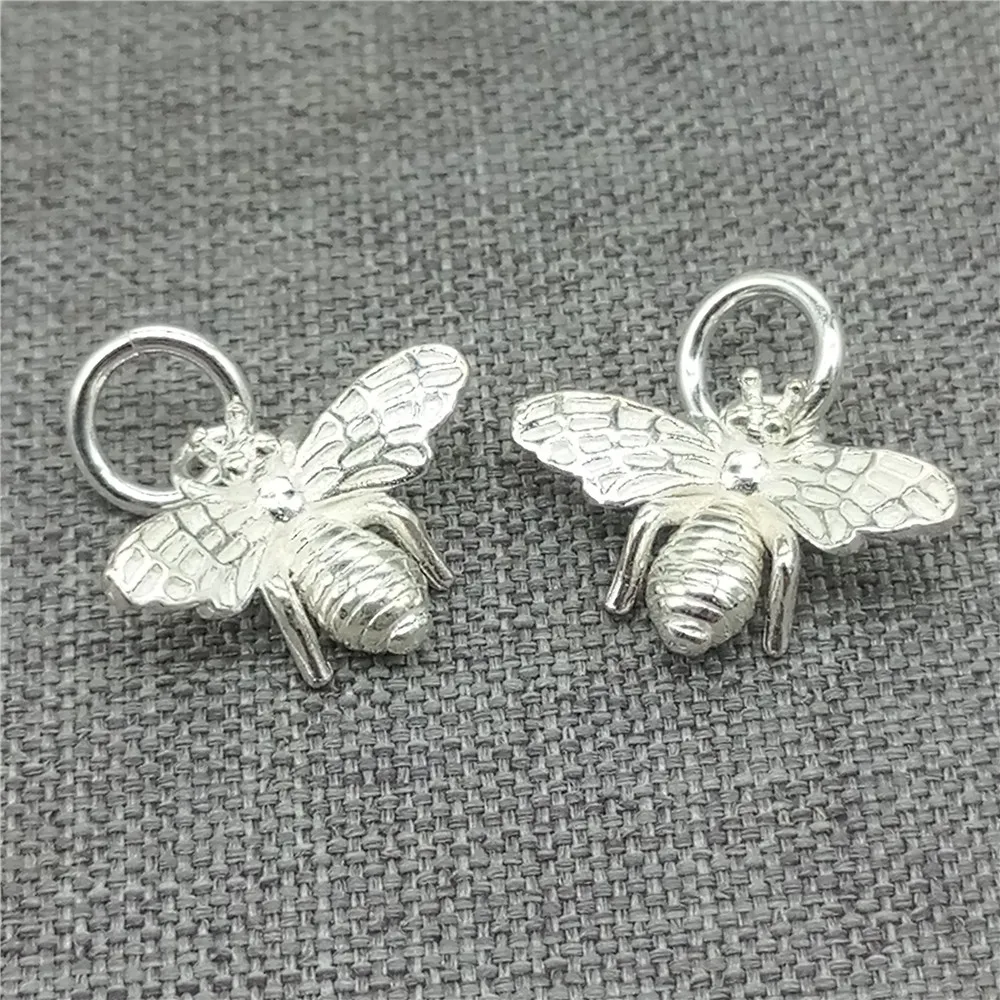 4 Pieces 925 Sterling Silver Shiny Honey Bee Charms Pendants 3D for Bracelet Necklace