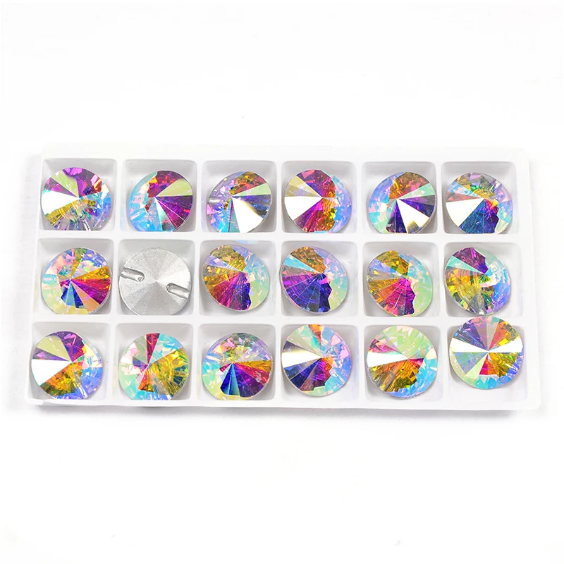 YANRUO 3015 All Sizes AB Rivoli DIY Craft Glass Crystal Needlework Sewing Fancy Buttons Rhinestones For Clothes