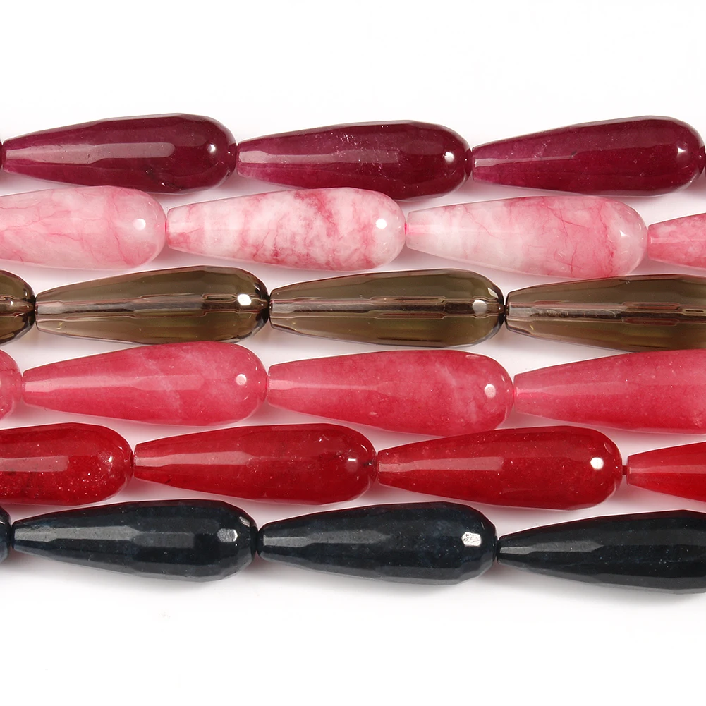 Natural Stone Faceted Rhodochrosite Smoky Quartzs Waterdrop Shape Loose Beads for Jewelry Making DIY Bracelet Accessories 15\'\'