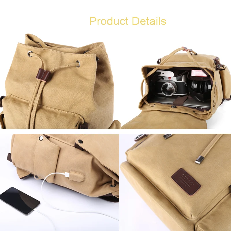 Vintage Fashion Men\'s Backpack Canvas Outdoor Travel School Bag Men\'s Bags Large Capacity Business Laptop Rucksack