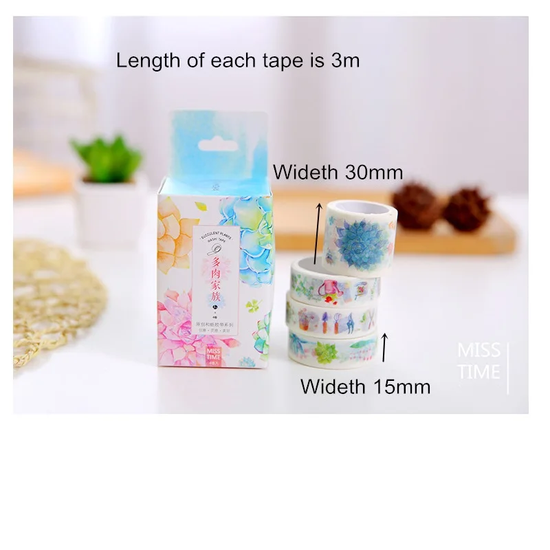 4pcs Succulent Plant Washi Tape Set Garden Potting Adhesive Masking Tapes Decoration Stickers Home DIY Art Album Supplies F324