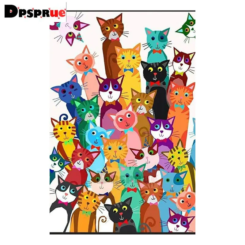 Dpsprue Full Square/Round Diamond Painting Cross Stitch Diamond 3D Embroidery Animal Cat DIY 5D Moasic Home Decor Gift DP12