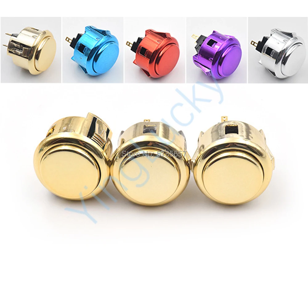 Sanwa-Gilded Push Button for Arcade, Copy Button, Zero Delay Arcade Kit, 12V, 5 Colors to Choose, 1PC, 24mm, 30mm