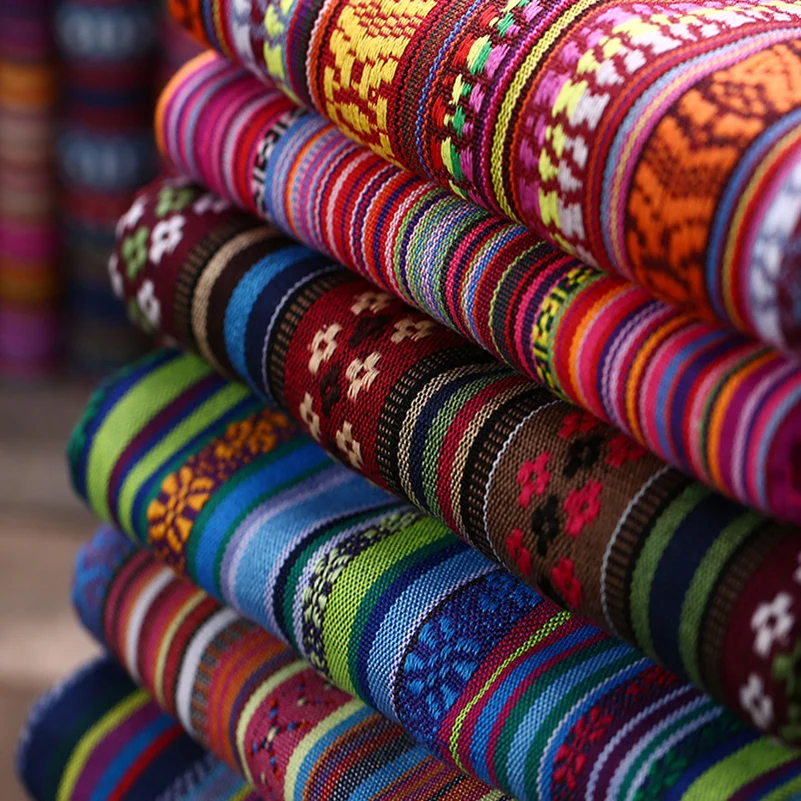 Thicken Cotton Linen Bohemian  Yarn Dyed Upholstery Fabric for Curtain Safa Home Textile 100x150cm