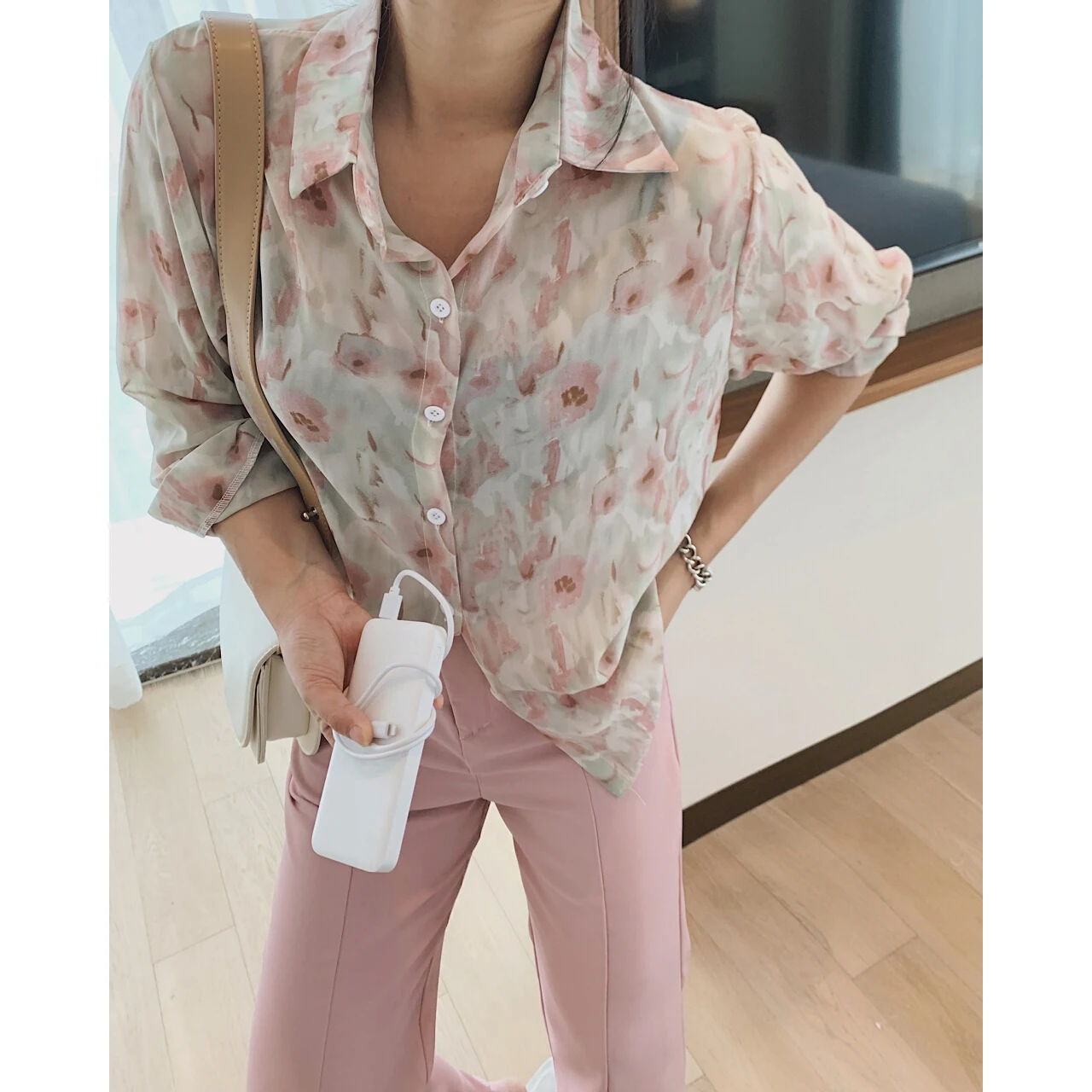 2023 donne Chiffon stampato floreale vedere attraverso camicie camicette donna Top abbigliamento Cardigan Oversize tuniche nuovo elegante tropicale