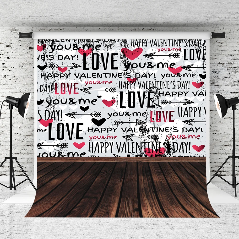 

VinylBDS Graffiti Wall Valentine'S Day Photography Background 10x10ft Love Wood Floor Photography Background Microfiber Backdrop