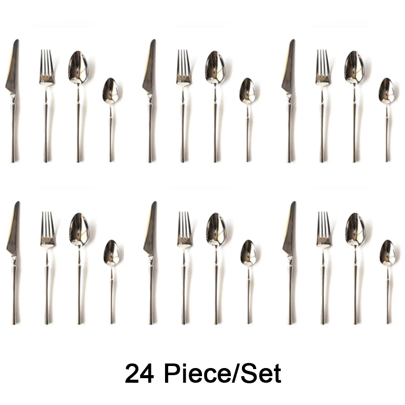 16/24pcs Matte Stainless Steel Cutlery Set Black Golden Luxury Tableware Set Knives Dessert Fork Tea Spoon Dinner Silverware Set