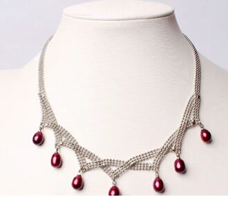 7-8mm Natural Burgundy Freshwater Pearl Gilded Necklace Jewelry