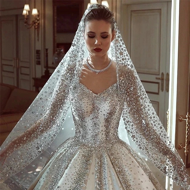 Robe de Mariée en Satin Brcorporelle à Manches sulfet Col en V, Tenue Luxueuse avec Perles, Style Arabe Dubaï, 2025