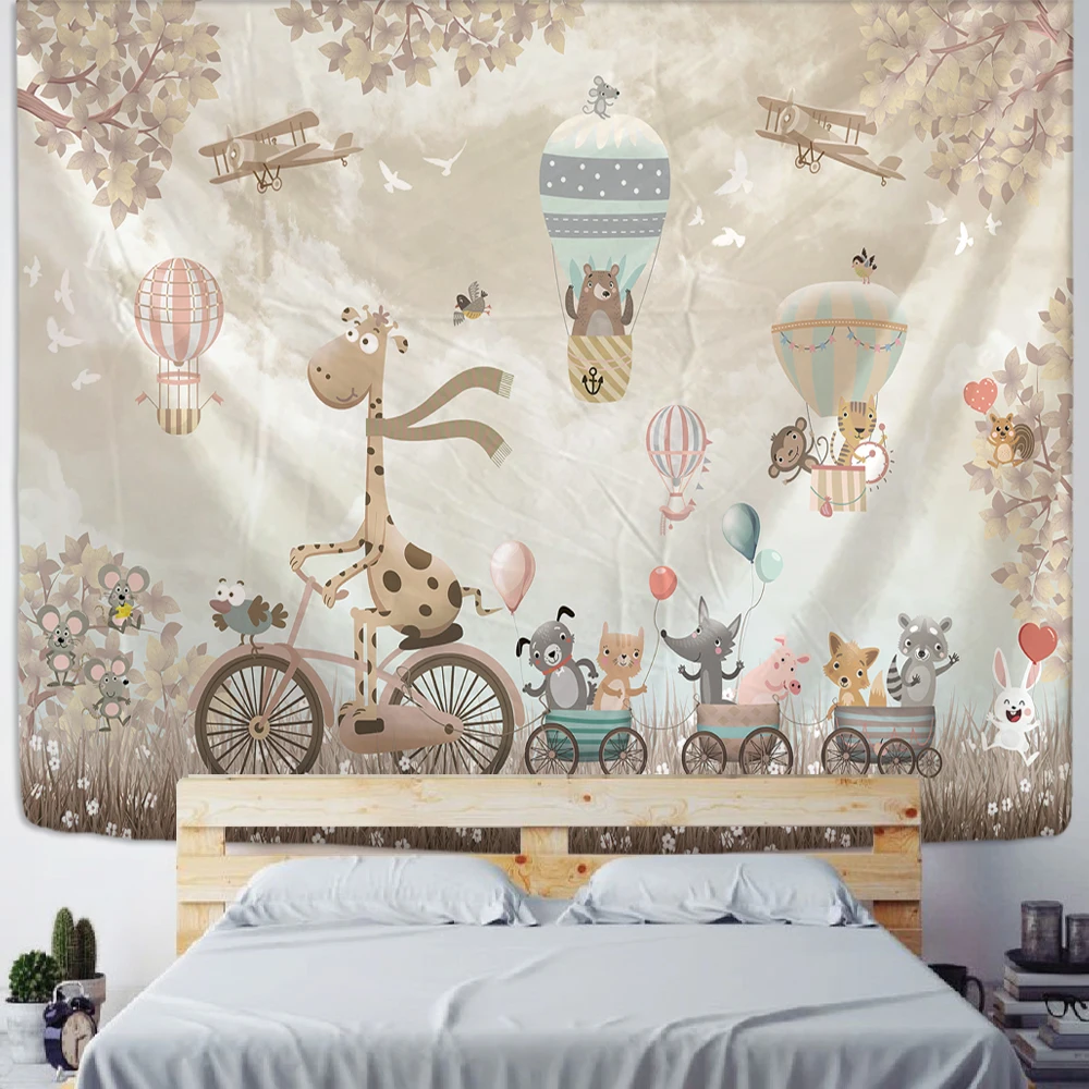 Cute Cartoon Animals Tapestry Nordic Wall Hanging Kawaii Bear Carpet Wall Cloth Children Room Decor