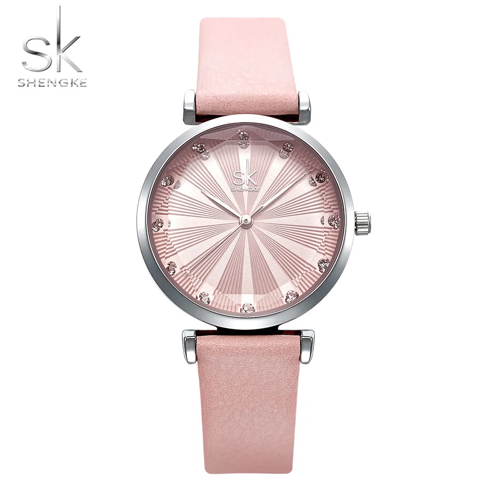 Shengke orologi da donna rosa che tagliano il Design del quadrante creativo in vetro con movimento al quarzo giapponese per giovani donne Relogio Feminino