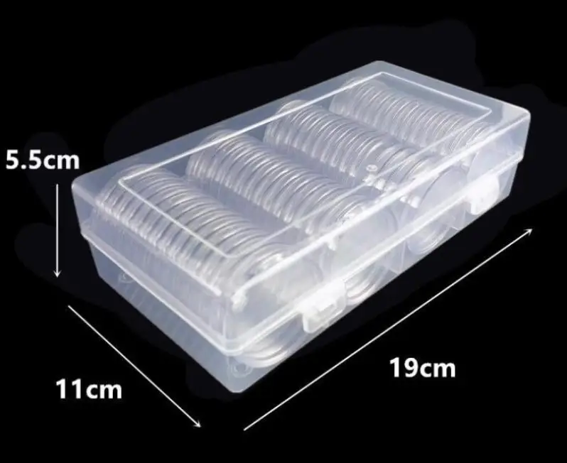 20Set 60grids 40mm Clear Coin Capsules Caps Transparent Coin capsules For Coins Dollar box SN3575