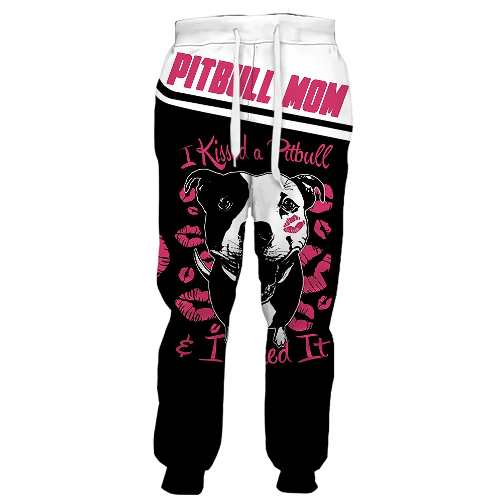 

HX Pitbull Mom Print Pants 3D Graphic I Kissed Pitbull Stitching Sweatpants Elastic Sportswear Harajuku Streetwear