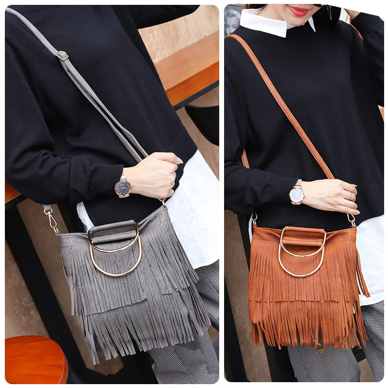 Women bag European and American fashion trend handbag elegant tassel bag single shoulder cross vertical squar vertical square