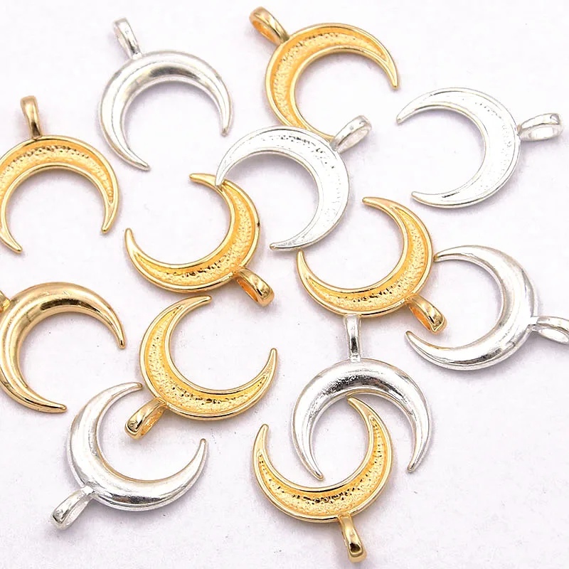 30PCS 16*20mm 2 Color Crescent Moon Charms Natural Pendant Metal Alloy DIY Necklace Bracelet Handwork Marking