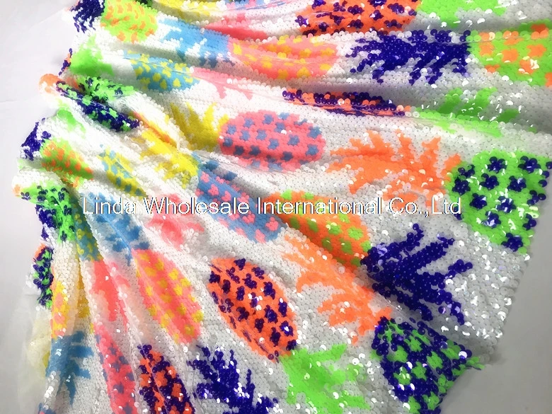 Fashion Colorful Fruit Pineapple Sequined Fabric Dress Skirt material,sewing accessories,fabric for dress