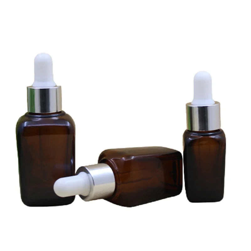 10pcs Square Dropper Bottle Amber Glass Aromatherapy Drop Massage Bottle 10ml 20ml 30ml Essential Oil Dropper Pipette Bottle