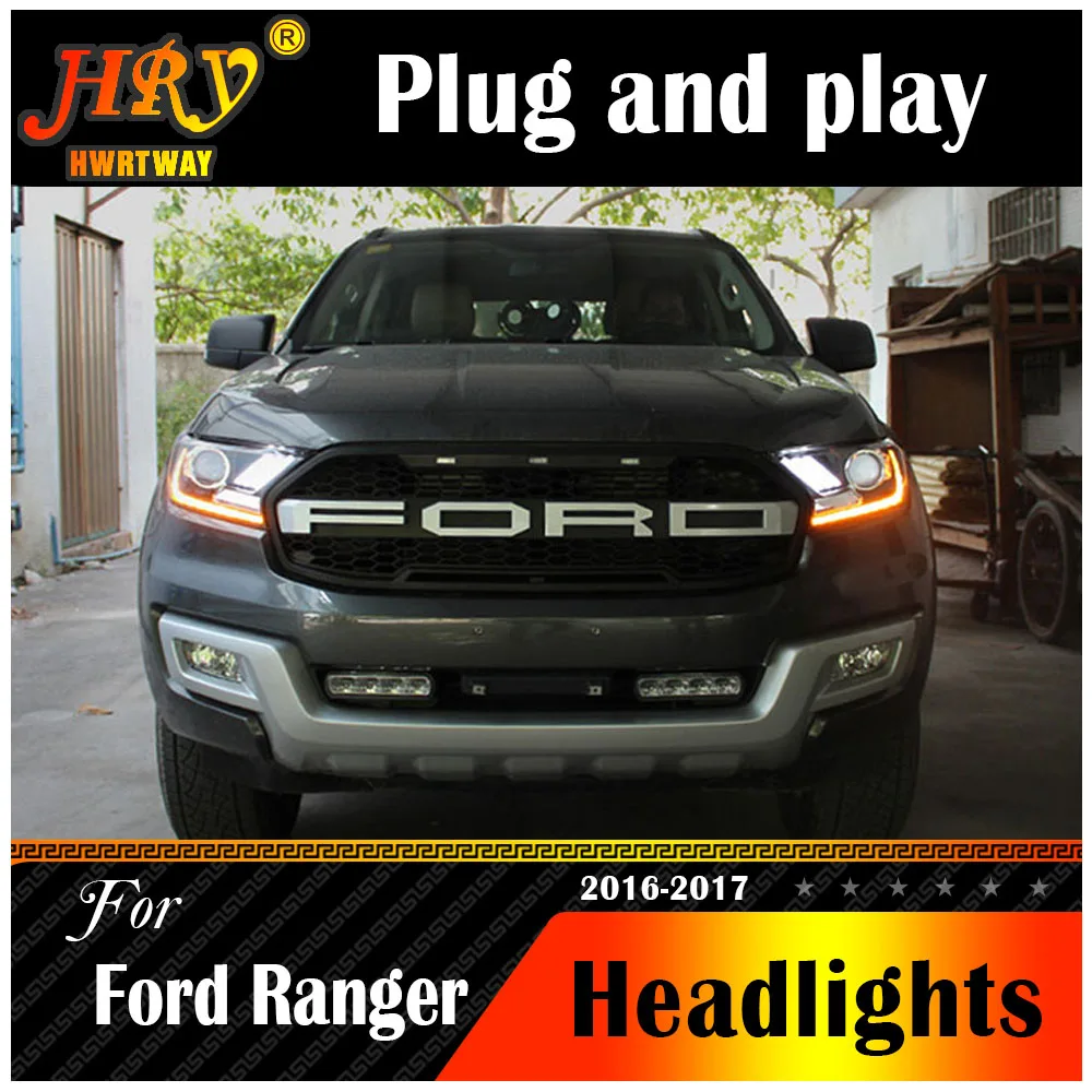 Car Styling Headlight For Ford Ranger 2016-2017 Everest LED Head Lamp H7 D2H Hid Option Angel Eye Bi Xenon Beam Accessories