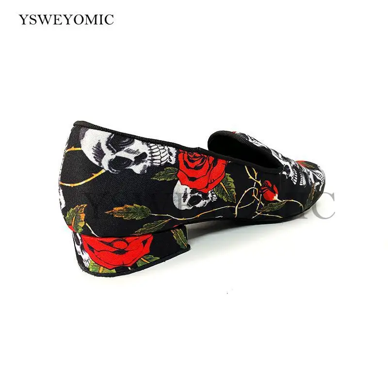 2021 Low Heel 2cm Men Dance Shoes Halloween Skull Red Flower Fabric Latin Bachata Salsa Men Dance Shoes in Leather Outsole