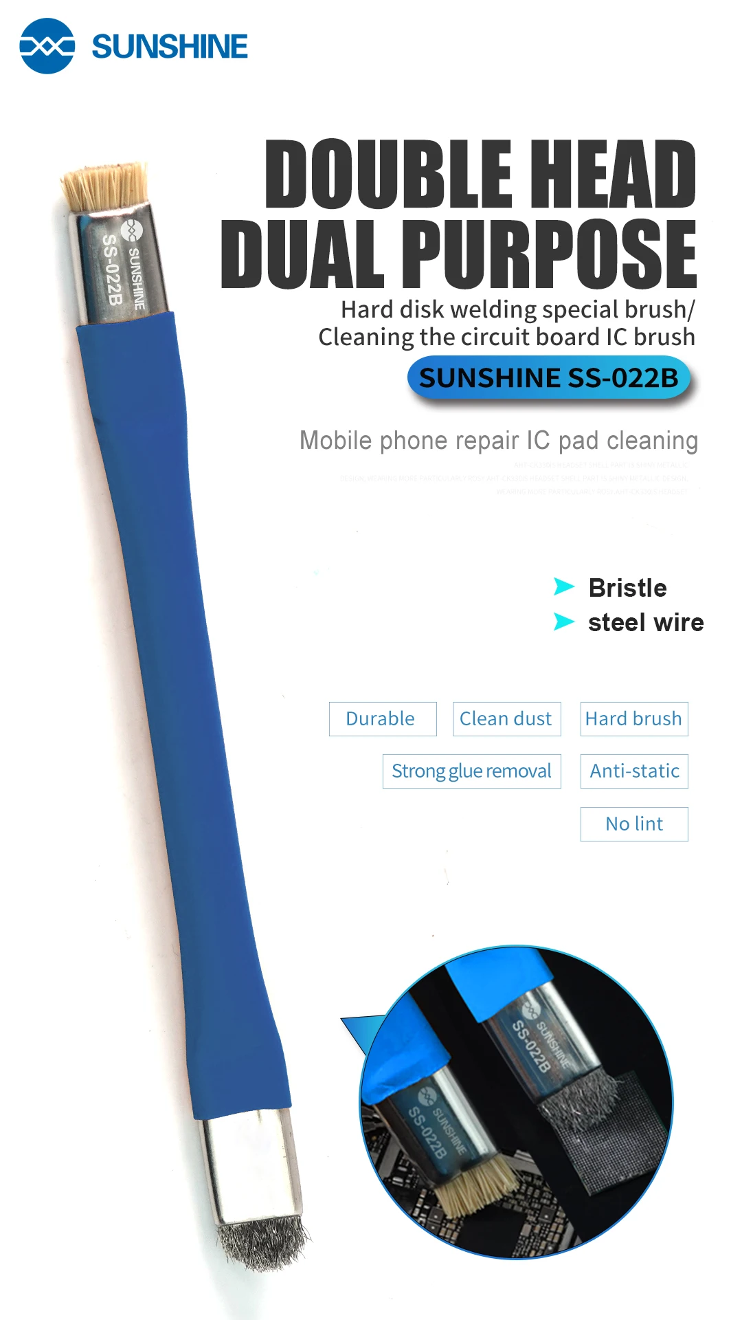SUNSHINE SS-022B Safe Brush Anti-Static Motherboard PCB Cleaning Brush for Mobile Phone Repair Tools Kit