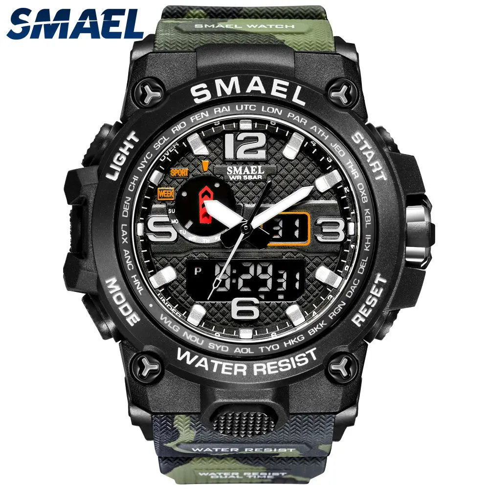 SMAEL Brand 1545D Men Sports Watches Dual Display Analog Digital LED Electronic Quartz Wristwatches Waterproof Swimming Watch